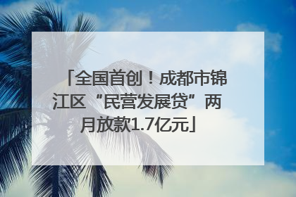 全国首创！成都市锦江区“民营发展贷”两月放款1.7亿元