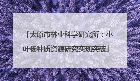 太原市林业科学研究所：小叶杨种质资源研究实现突破
