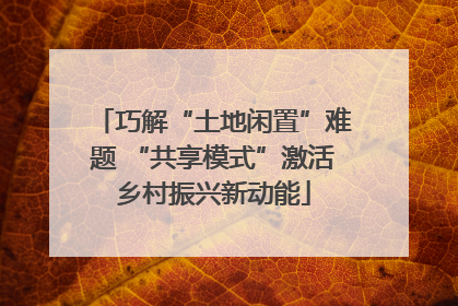 巧解“土地闲置”难题 “共享模式”激活乡村振兴新动能