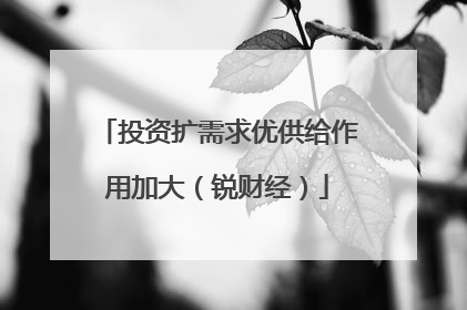 投资扩需求优供给作用加大（锐财经）
