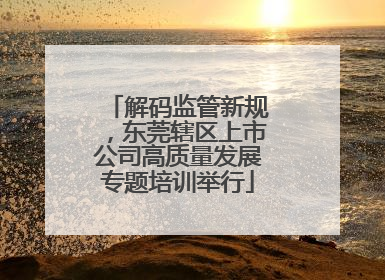 解码监管新规，东莞辖区上市公司高质量发展专题培训举行